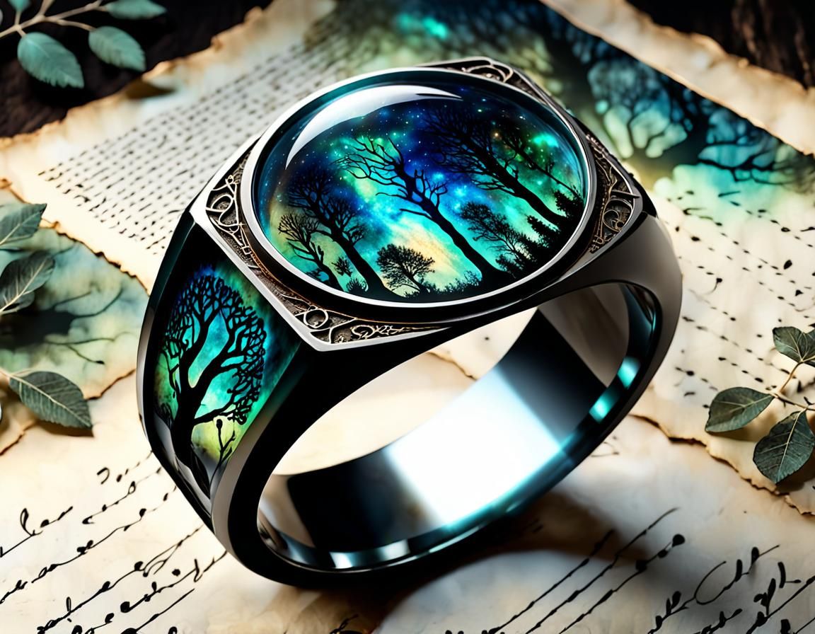 Gaussian Electromagnetism - Elven resin ring, with delicate Gaussian electromagnetism luminescent glow