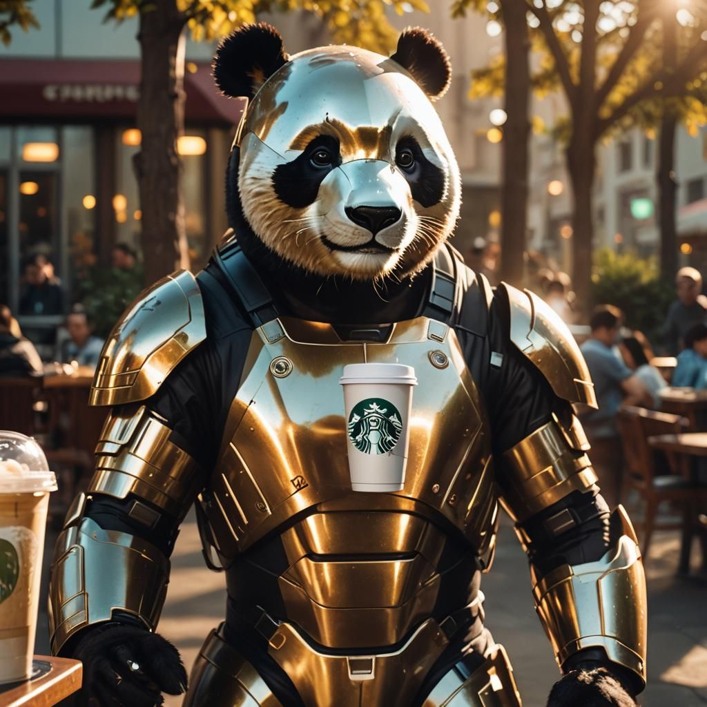 Panda in Iron Man Suit Cinematic Film Still