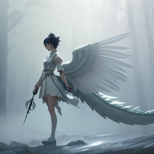 Dragonmaid in Misty Forest: Ghibli-Inspired Watercolor