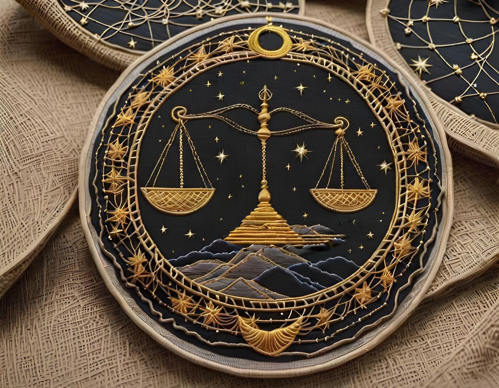 Libra Zodiac Symbol in Exquisite Embroidery Art