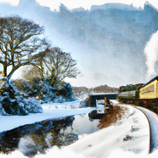 Steam Train in Snowy Landscape: Surreal Photorealistic Oil P...