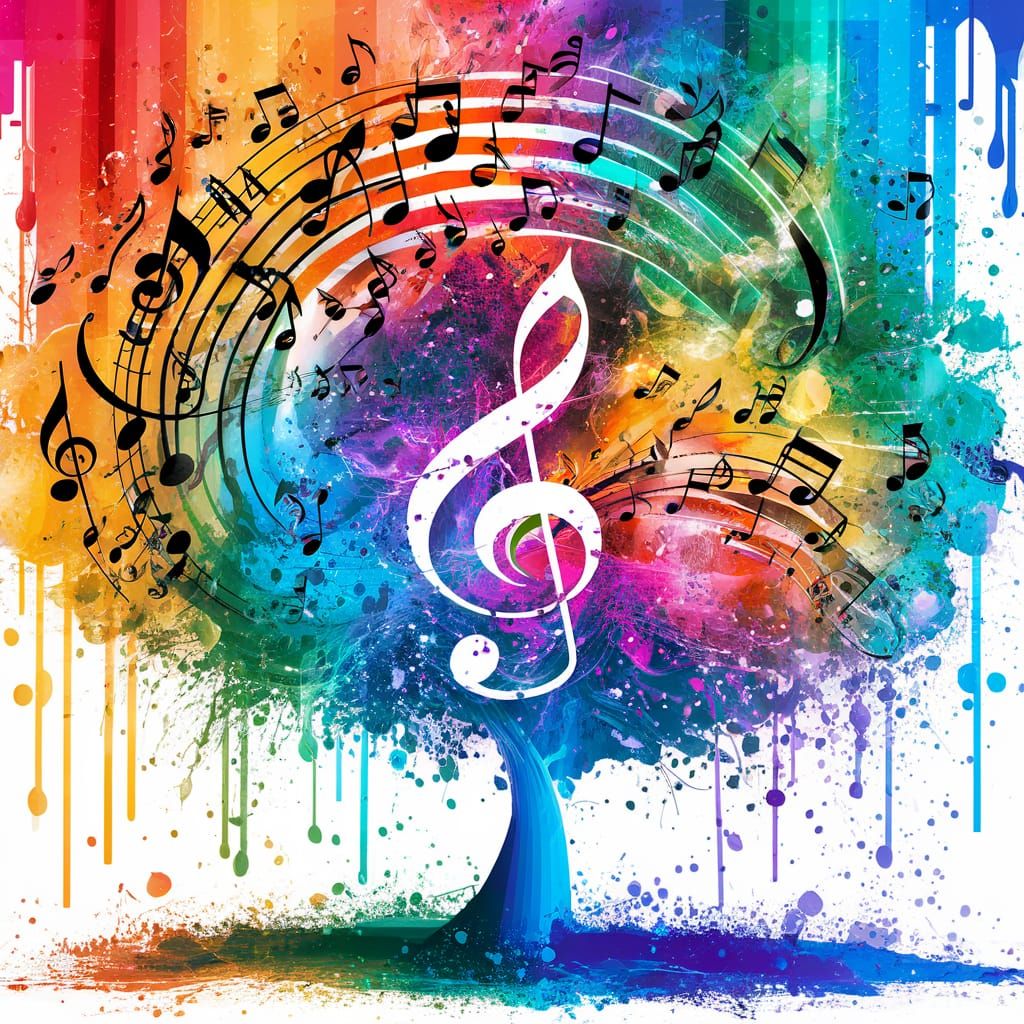 Colorful Musical Tree in Digital Watercolor Style