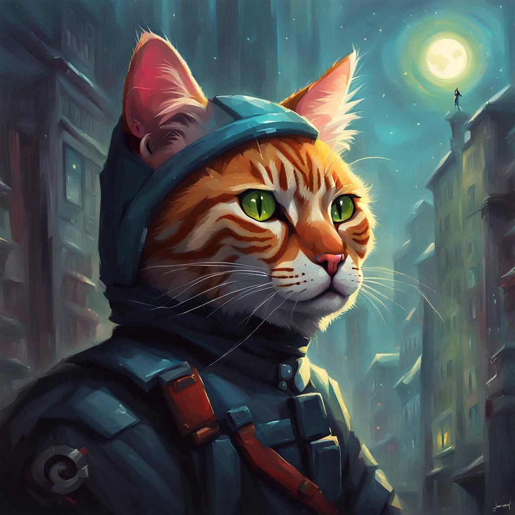 Cat Knight Illustration in Digital Fantasy Style