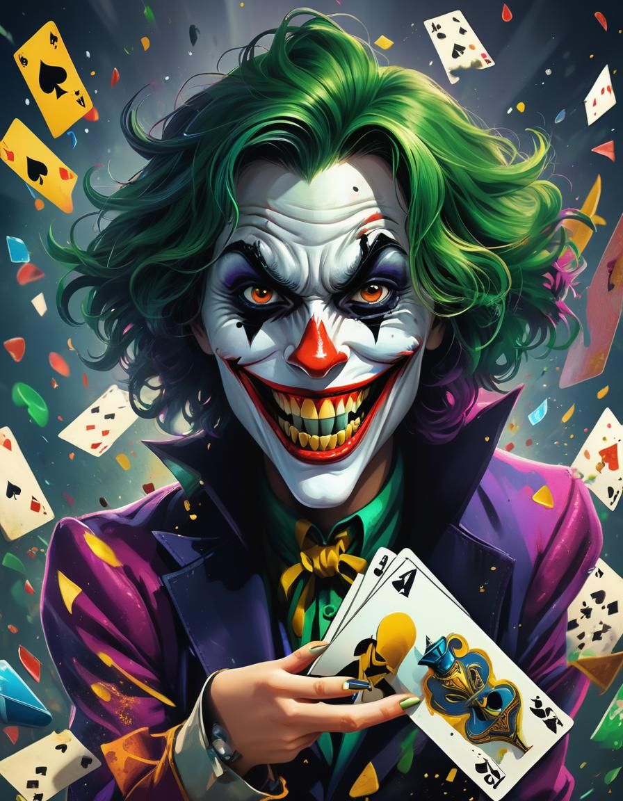 Whimsical Female Joker Bursting From Ace of Spades