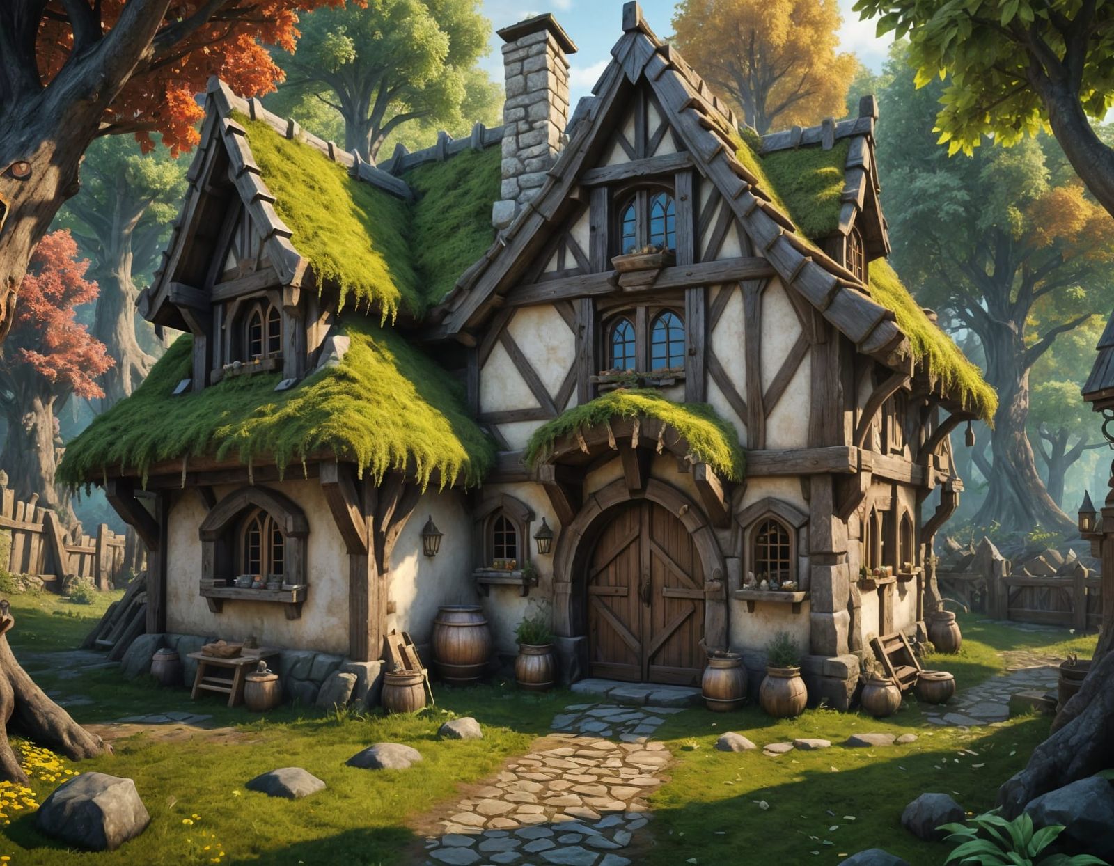 Cozy Medieval House in Forest, Warcraft Style