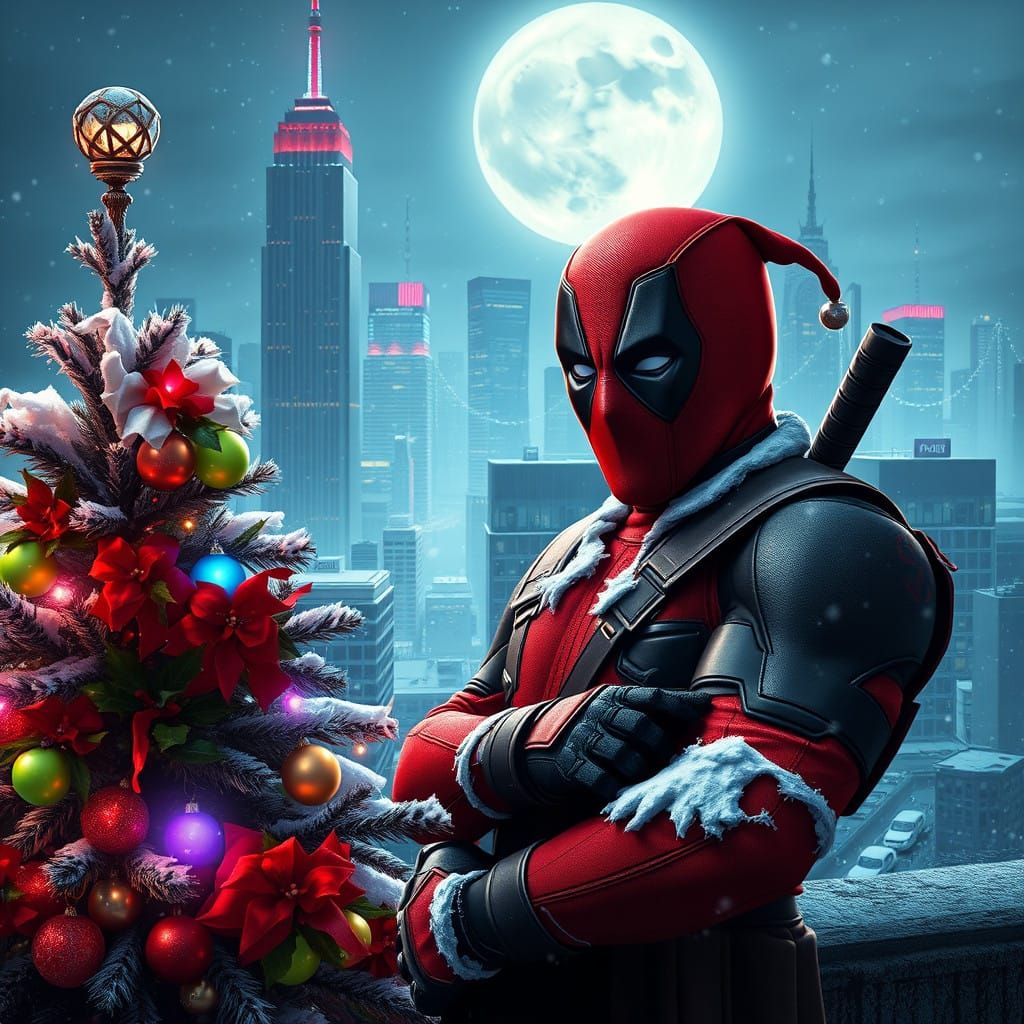 Deadpool's Dark Christmas in Neon Style