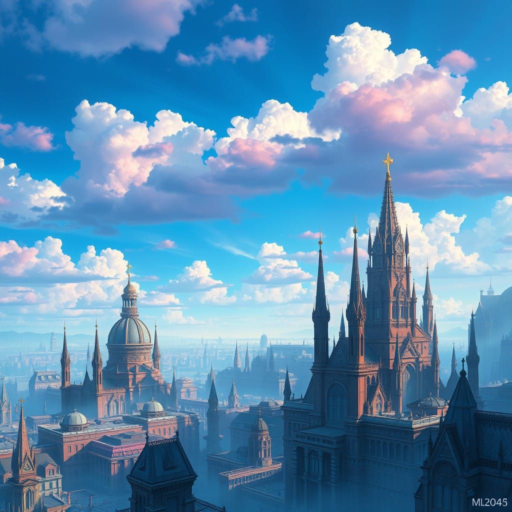 Ethereal Cityscape in Vibrant Electric Blue