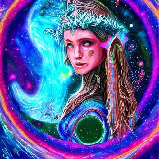 Elf in Lake of Stars: Cosmic Astral Illustration