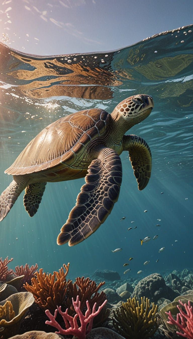 Majestic Sea Turtle in Vibrant Tropical Waters