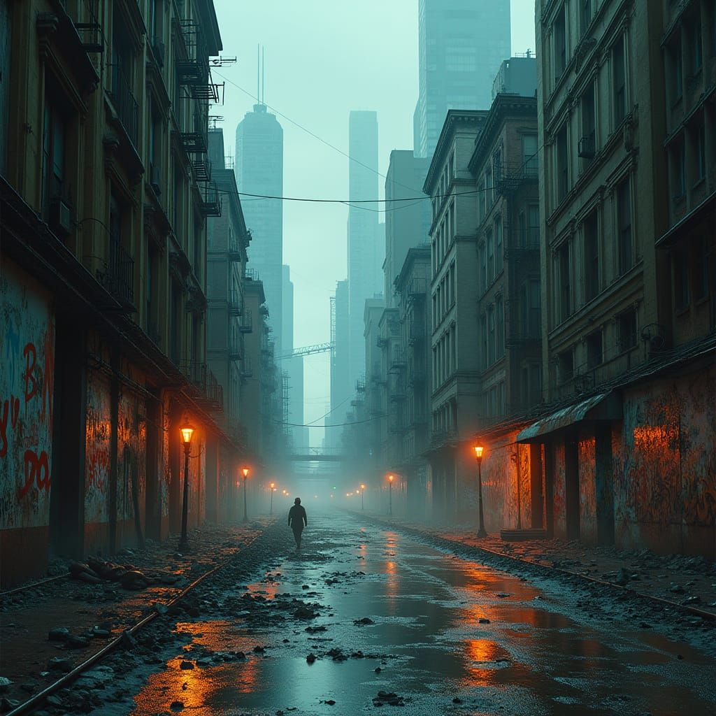 Gritty Futuristic Cityscape of a Dystopian Chicago