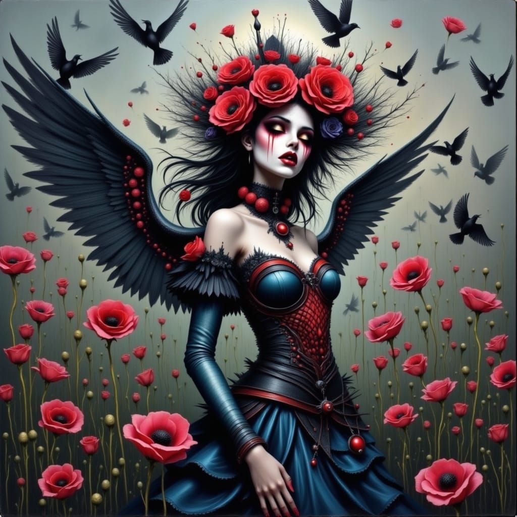 Queen of Hearts in Poppy Field, Graffiti Art