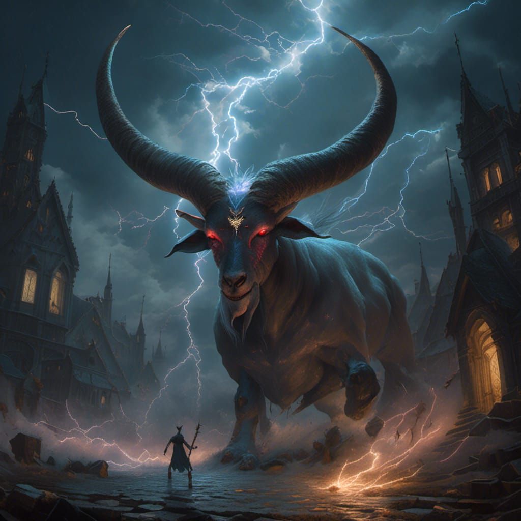 Amdusias Demon Goat in Horror Art Style