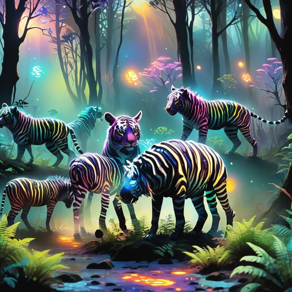 Bioluminescent Alien Life Forms in Exoplanet Forest