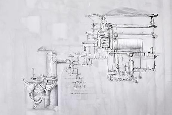Complex Machine in Pencil Drawing Style