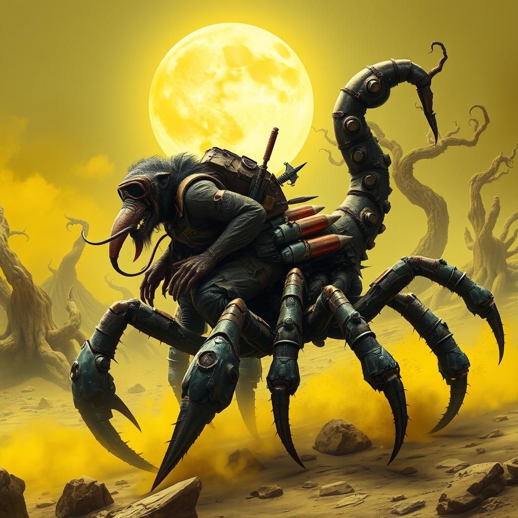 Mutant Mandrill Rides Bioengineered Beast on Alien World