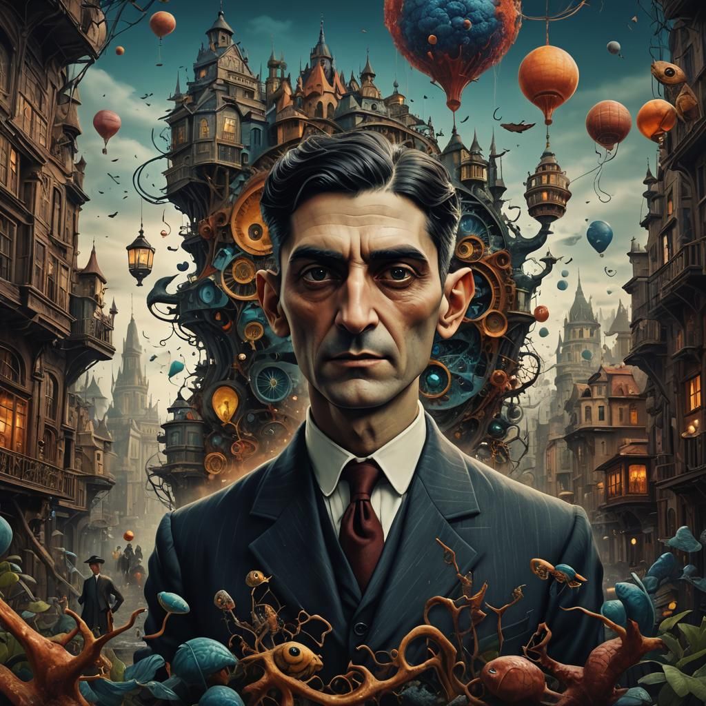 Surrealist Portrait Evokes Franz Kafka in Detailed Matte Pai...