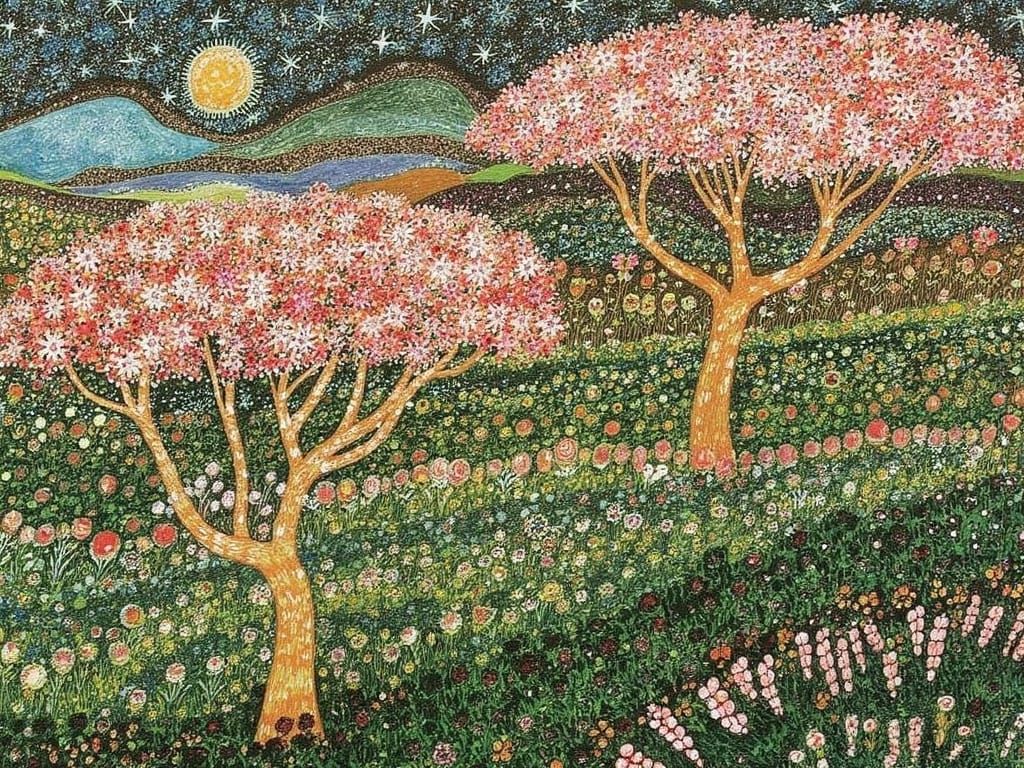 Whimsical Apple Blossom Garden in Dreamlike Aesthetic