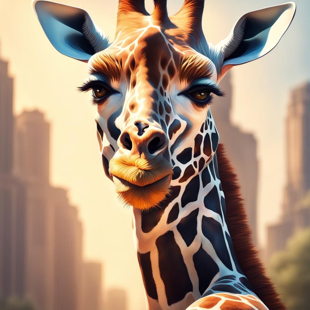 Giraffe Woman Portrait in Art Nouveau Style