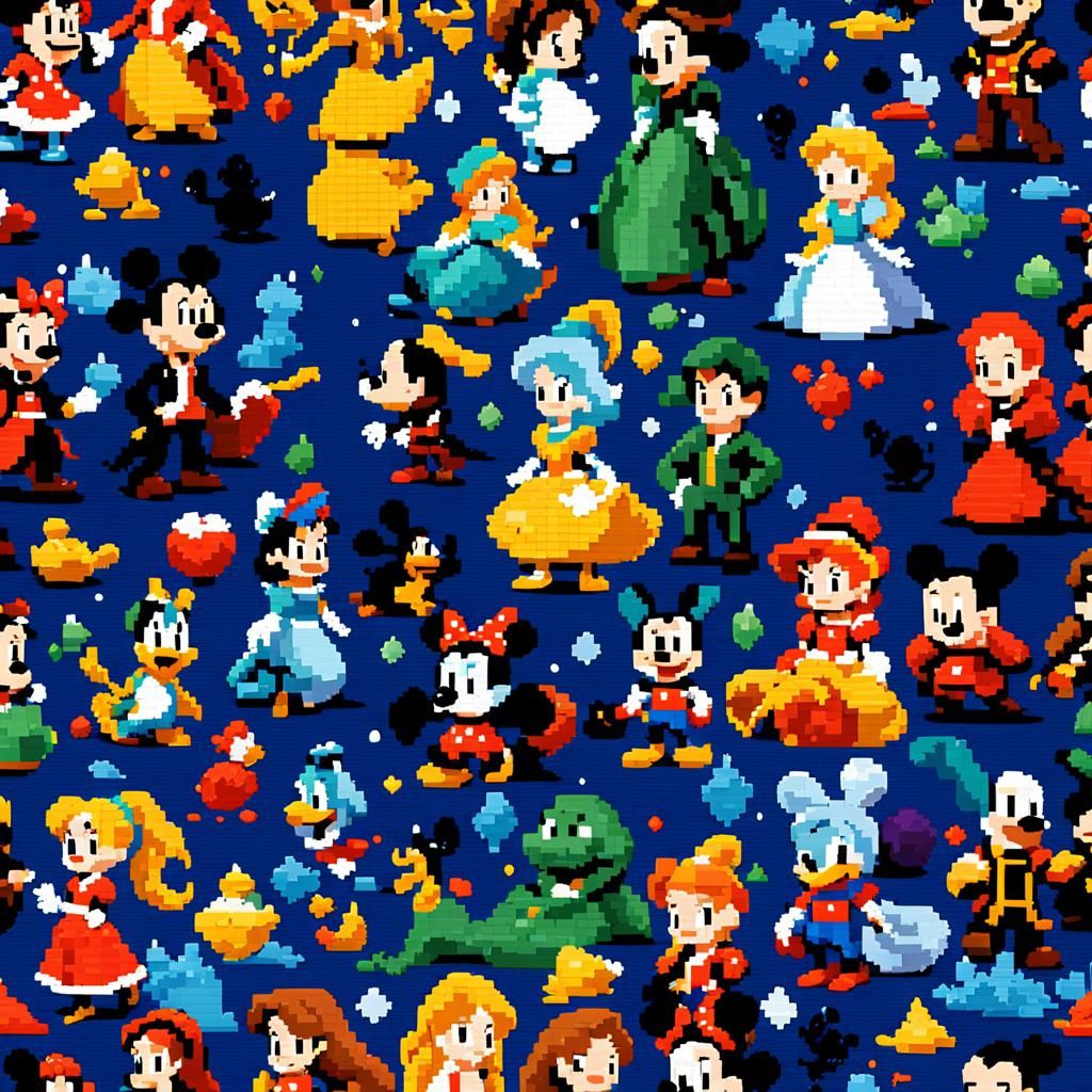 Disney Characters in Abstract Pixel Art