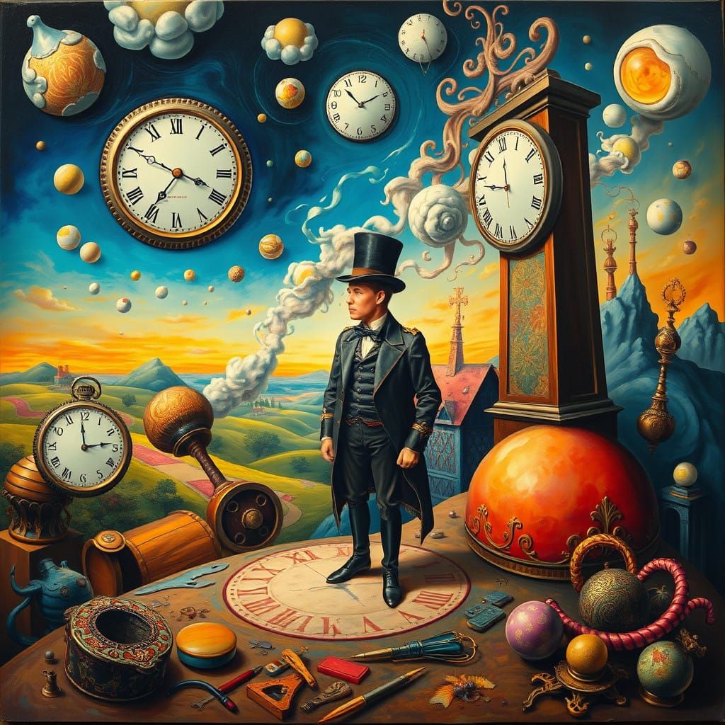 Surreal Dreamworld with Steampunk Traveler