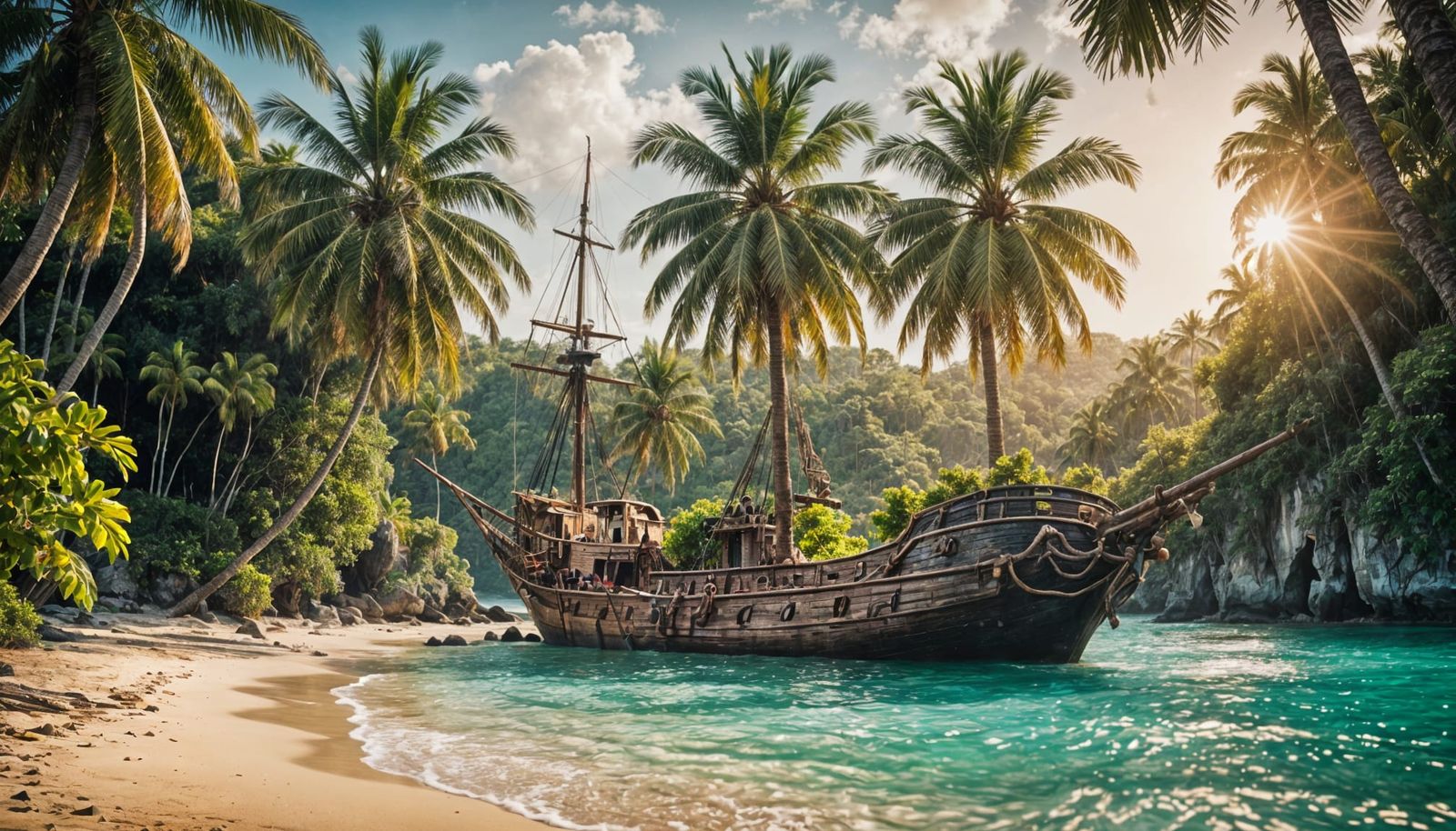 Pirate Ship in a Tropical Cove
