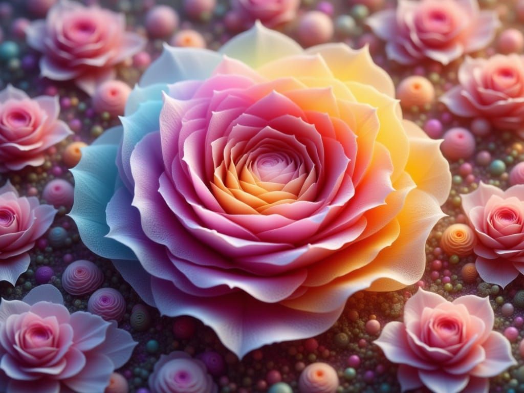 Vibrant 3D Rose Blooms in Elegant Surreal Style