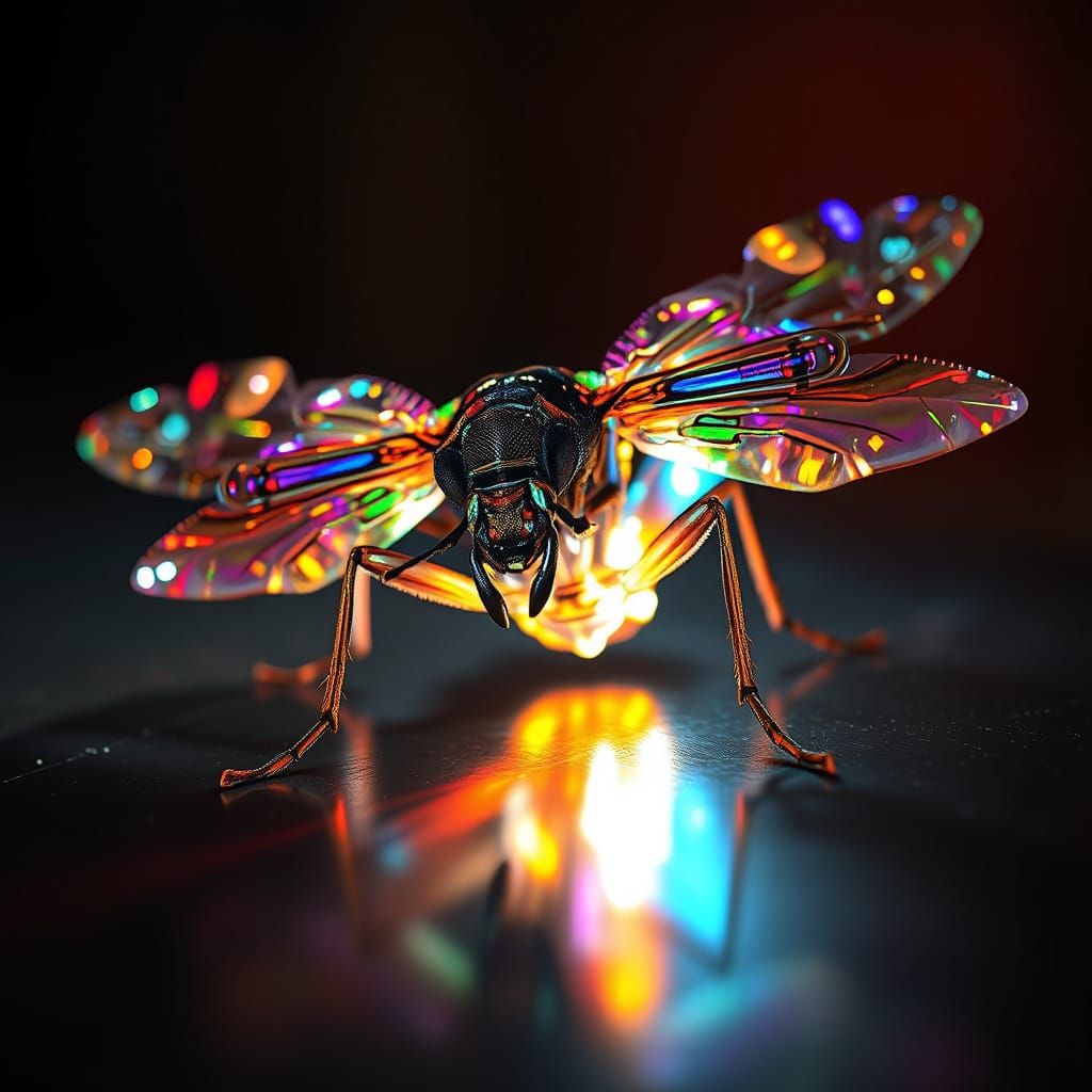 Hyperrealistic Crystal Insect in Moody Lighting
