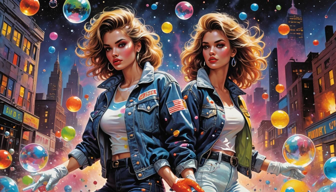 Time-Traveling Cover Girl in Comic Book Art Style