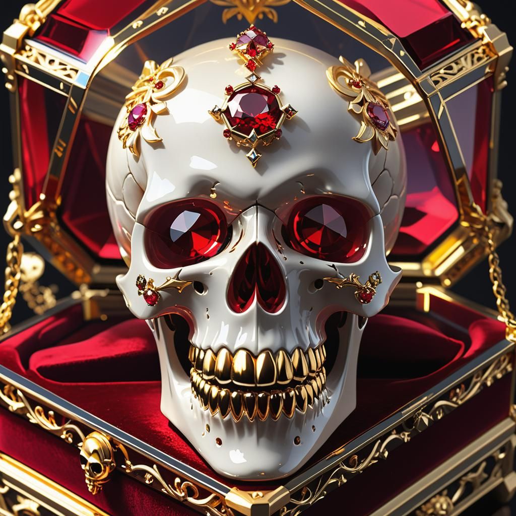 Jeweled Skull in Velvet Box: 3D Anime Art
