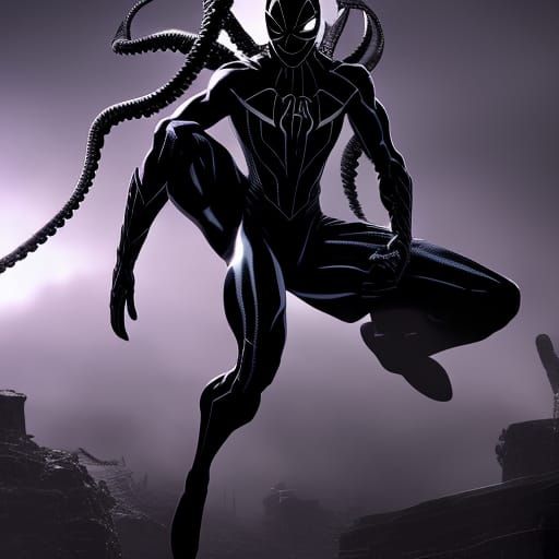 Symbiote Spider-Man with Black Tentacles, Dark Fantasy Art