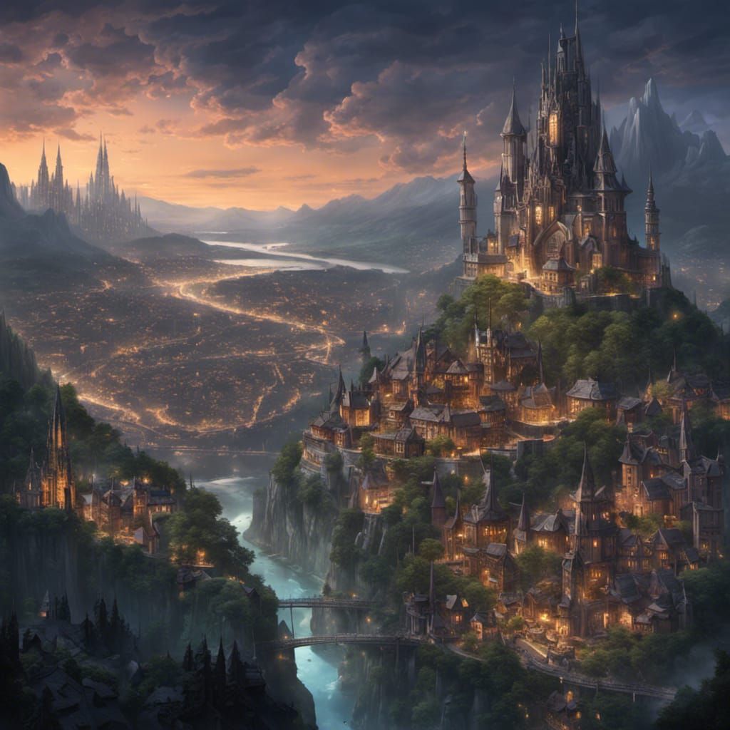 Fantasy Cityscape with Medieval and Modern Themes