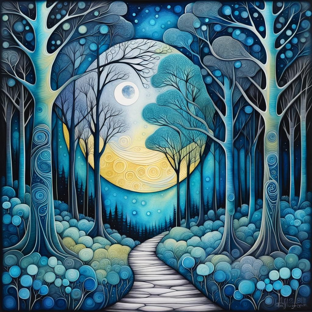 Moonlit Arabesque Forest in Impasto Alcohol Ink