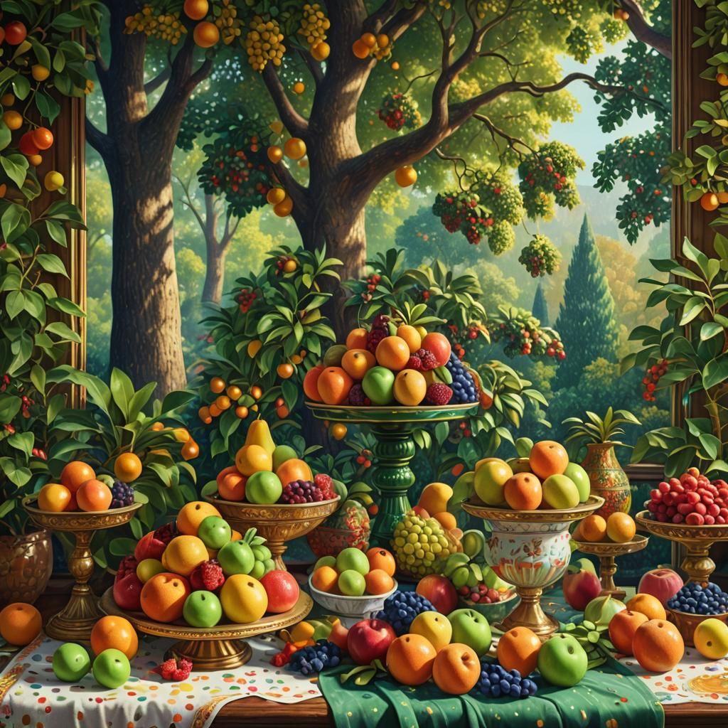 Pointillist Still Life with Superimposed Trees