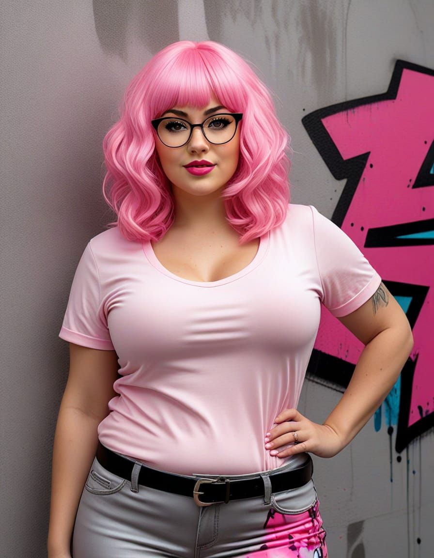 Hyperreal Alcohol Ink Portrait of Woman with Pink Wig