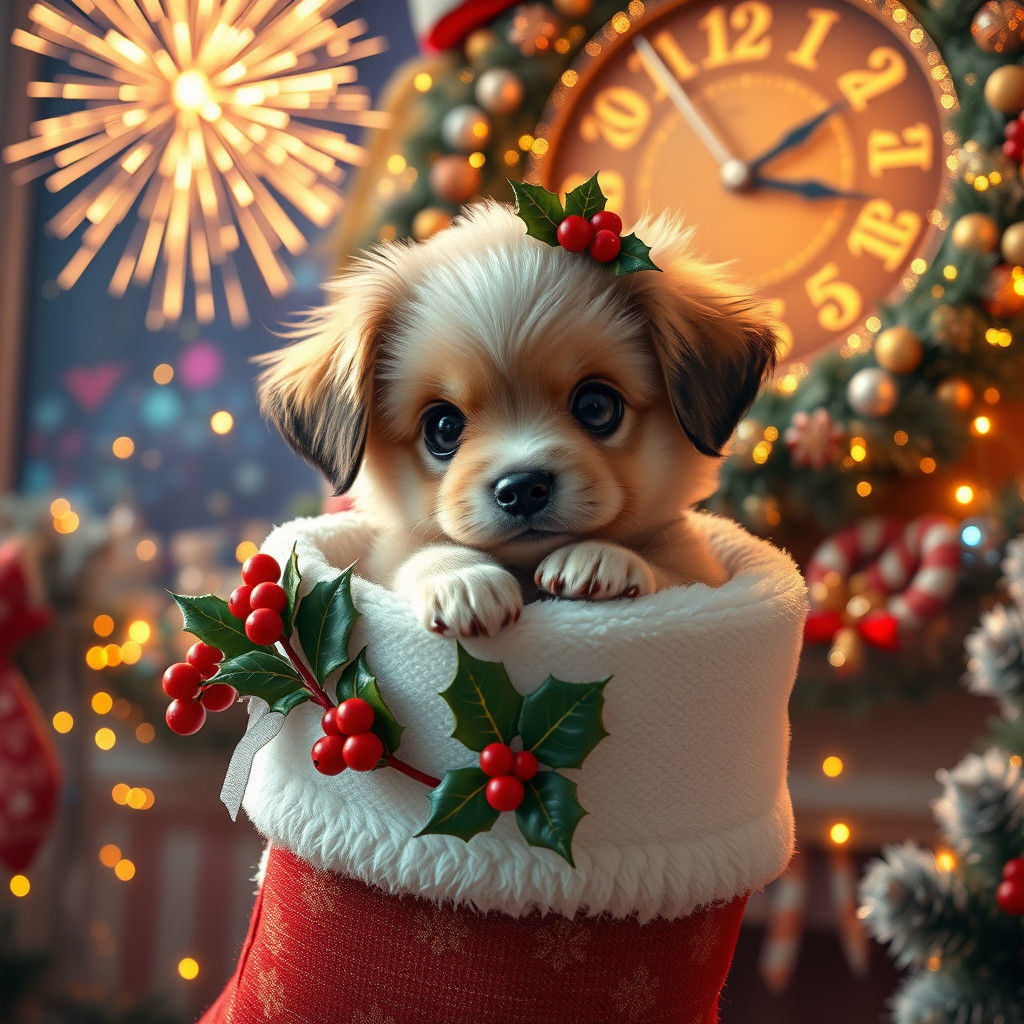 Whimsical Holiday Puppy in Hyper-Realistic 8K Art