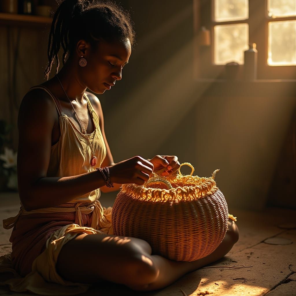 Weaving Sweetgrass Basket: Cinematic Matte Painting