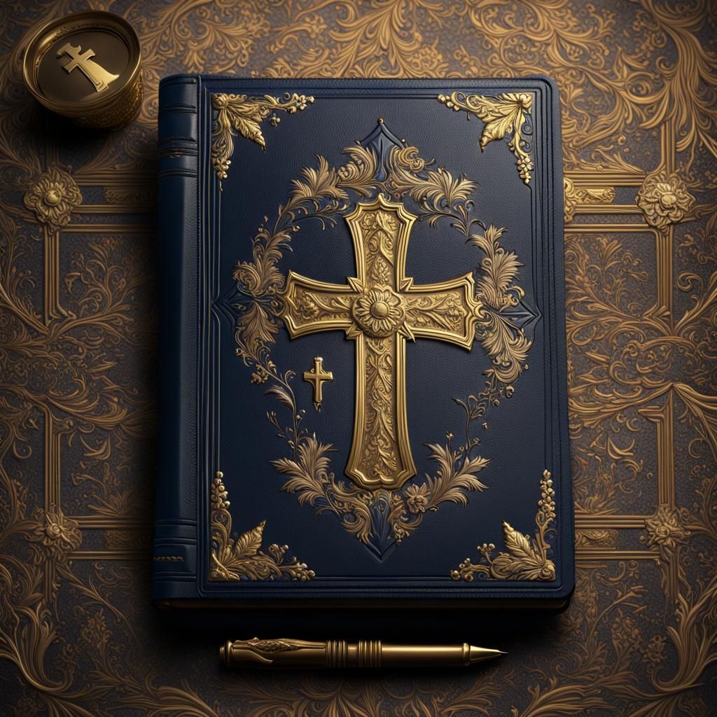 Gothic Bible with Cross in Detailed Matte Painting