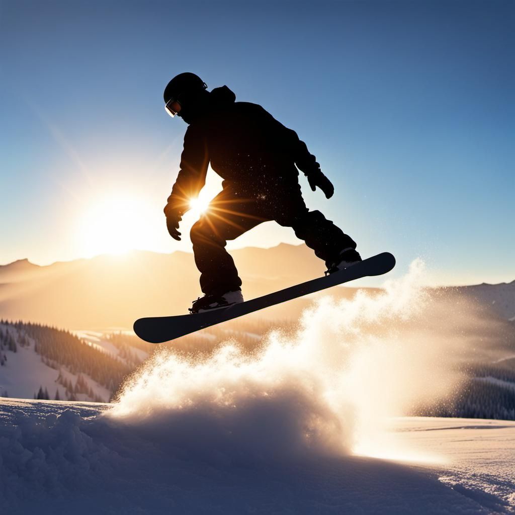 Snowboarder Silhouette Against Sunset, Nicolas de Staël Styl...