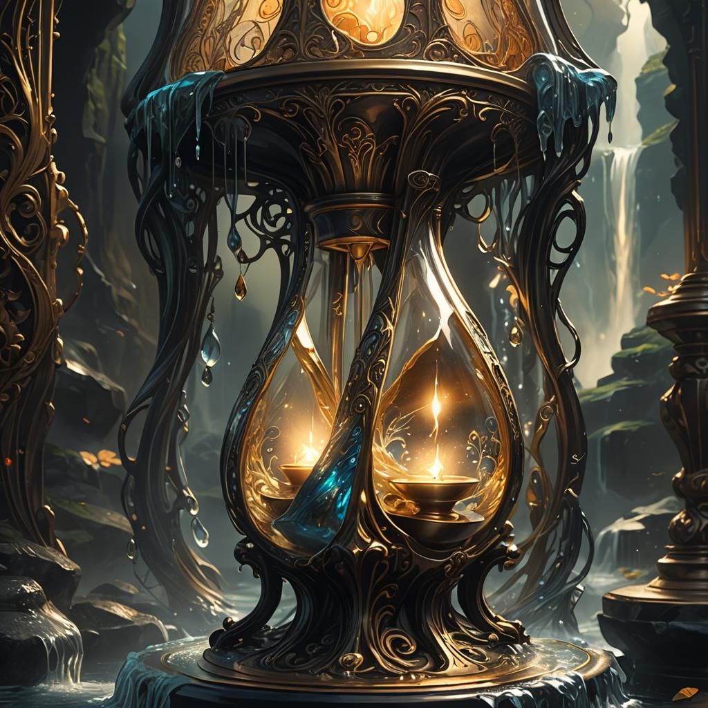 Hourglass Waterfall Lamp in Dark Fantasy Art Nouveau Style