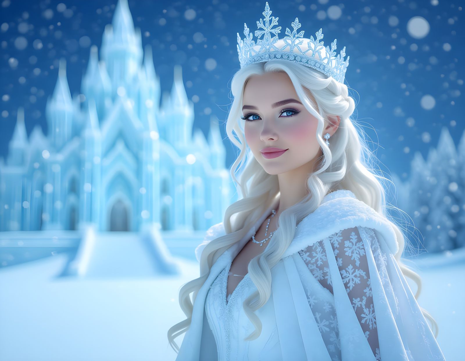 Snow Queen in Winter Wonderland with Ice Palace