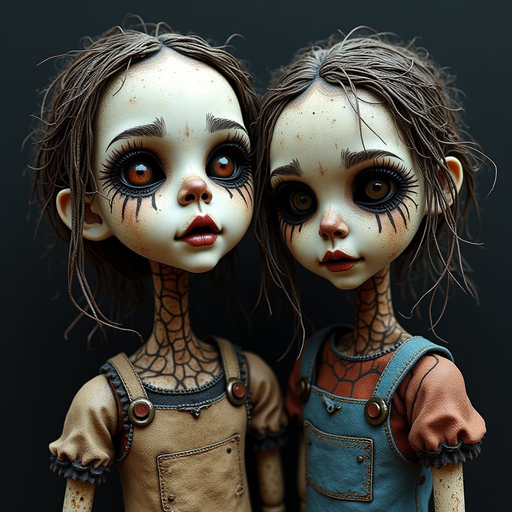 Haunted Wireframe Dolls with Abstract Fractal Art