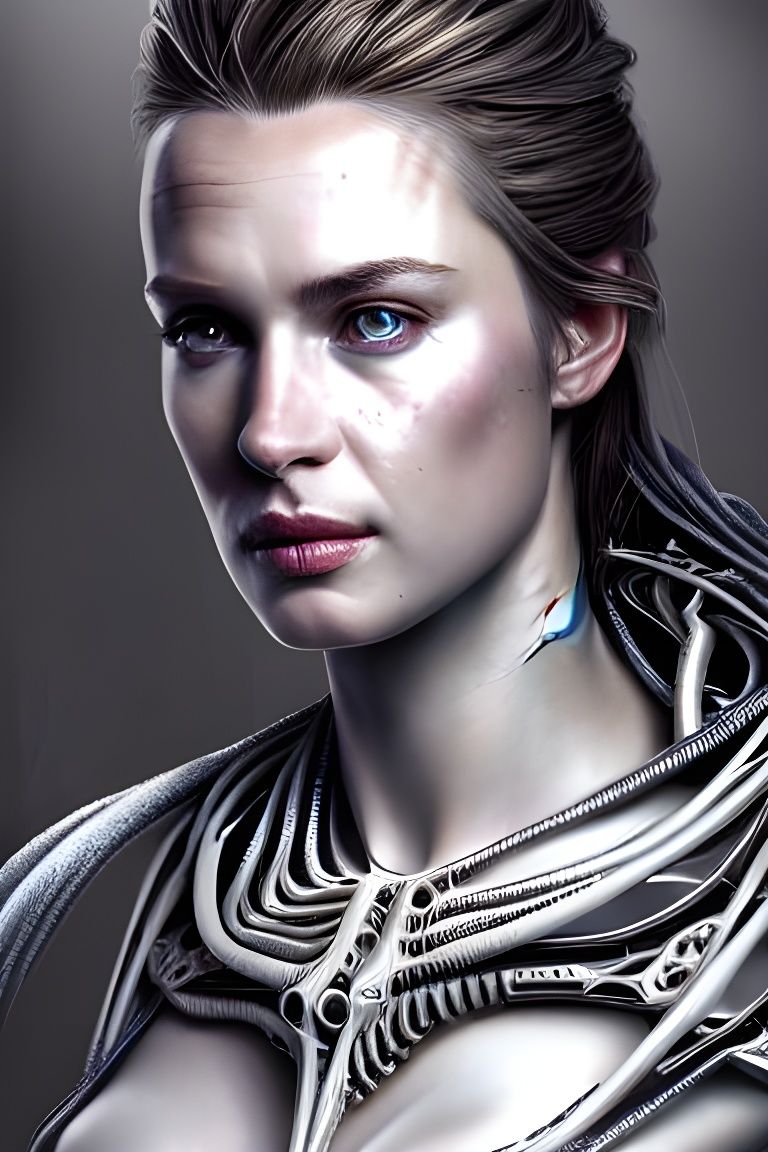 Detailed Cyberpunk Portrait with Biomechanical Elements
