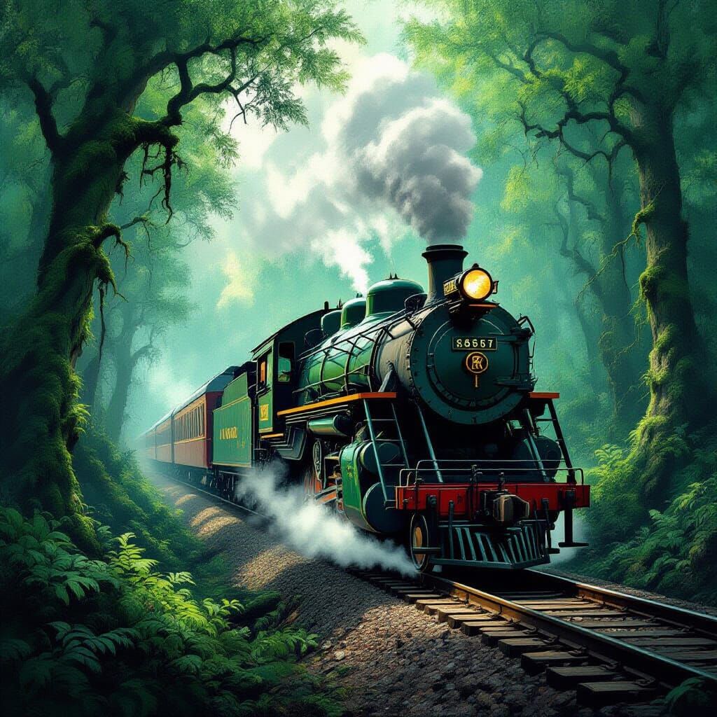 Enchanted Forest Train Overgrown with Moss and Vines