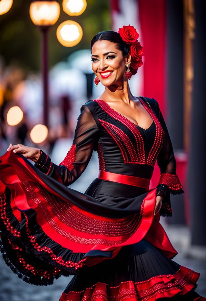 Flamenco Dancer in Red and Black Dress