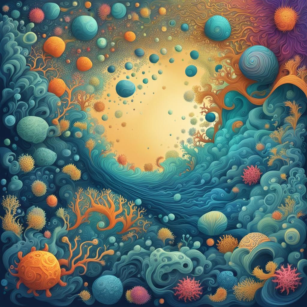 Vibrant Fractal Organisms on Alien Underwater Planet