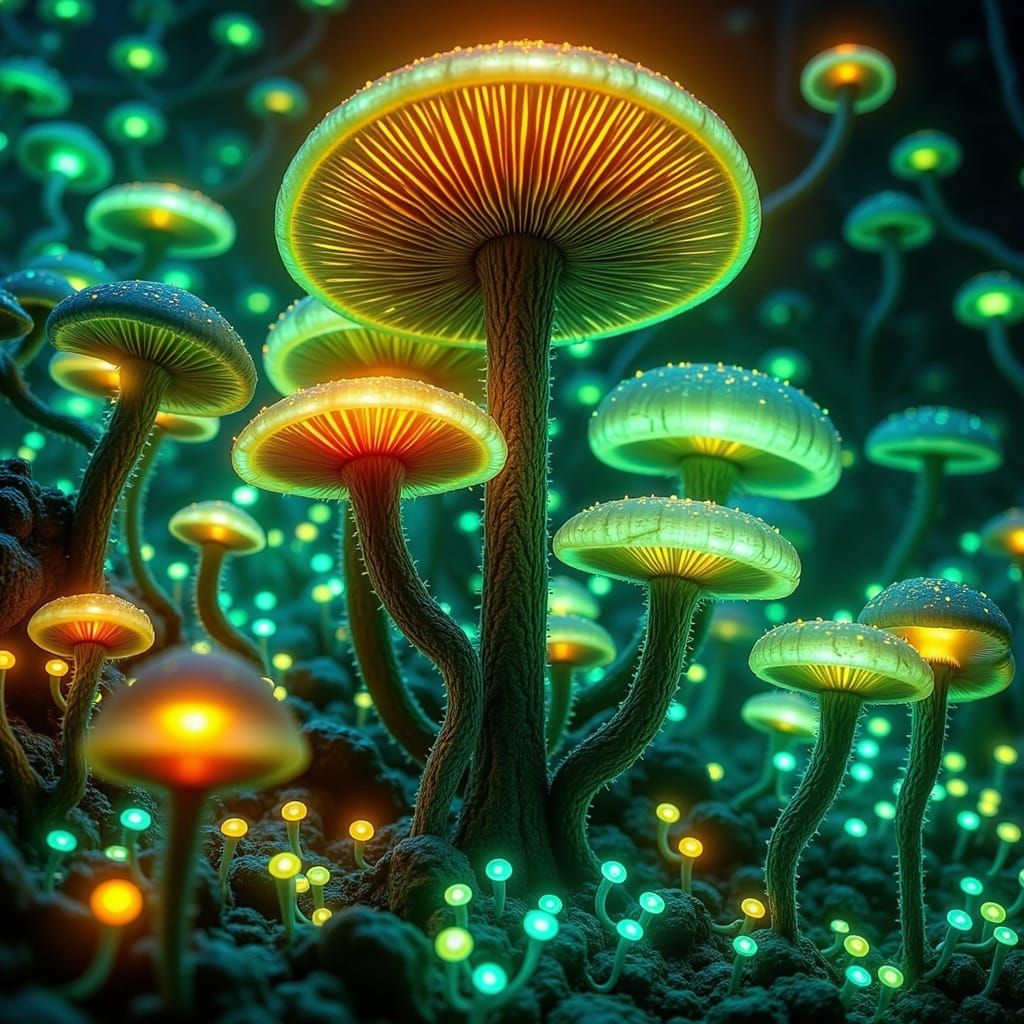 Bioluminescent Mushrooms in a Neon Dreamscape