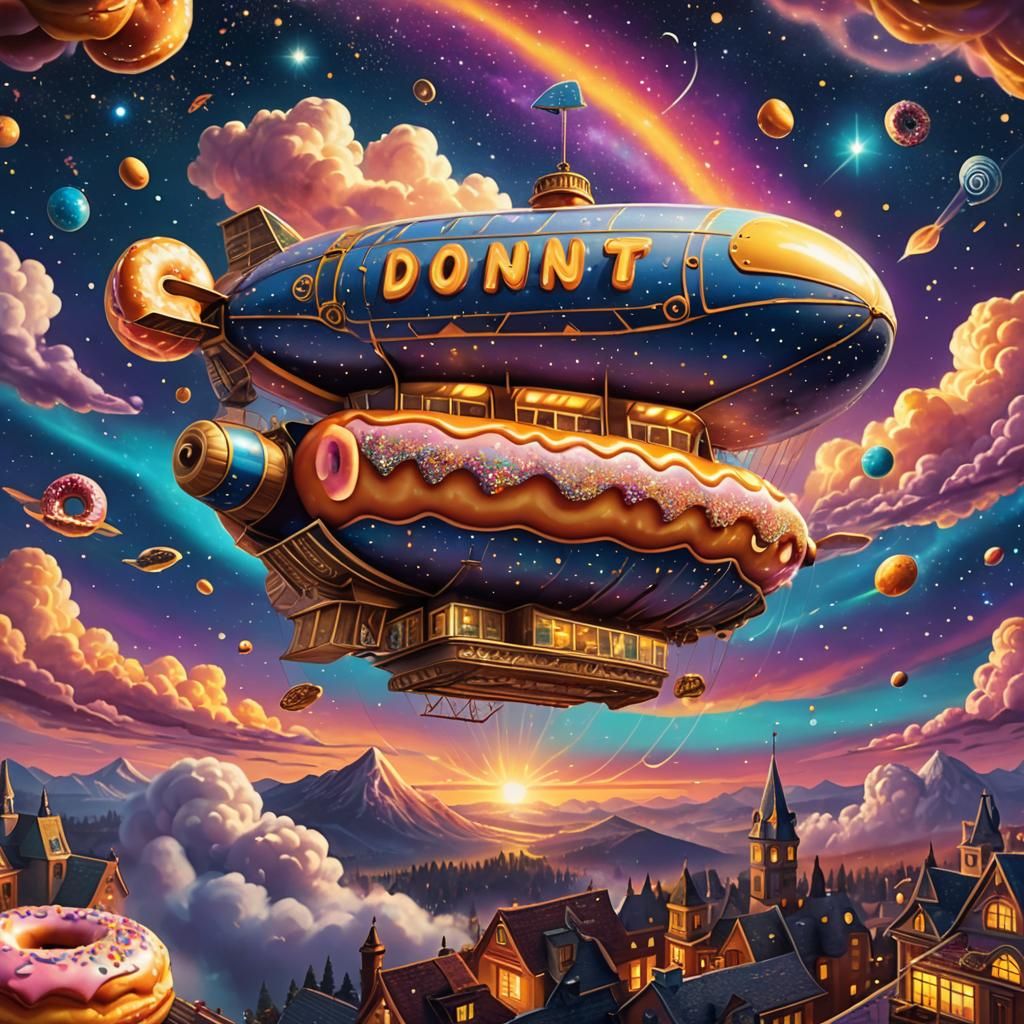 Donut Shop Airship: Vintage Psychedelic Advertisement