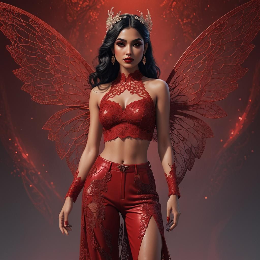 Latino Fairy Girl with Lacy Wings in Fantasy Style