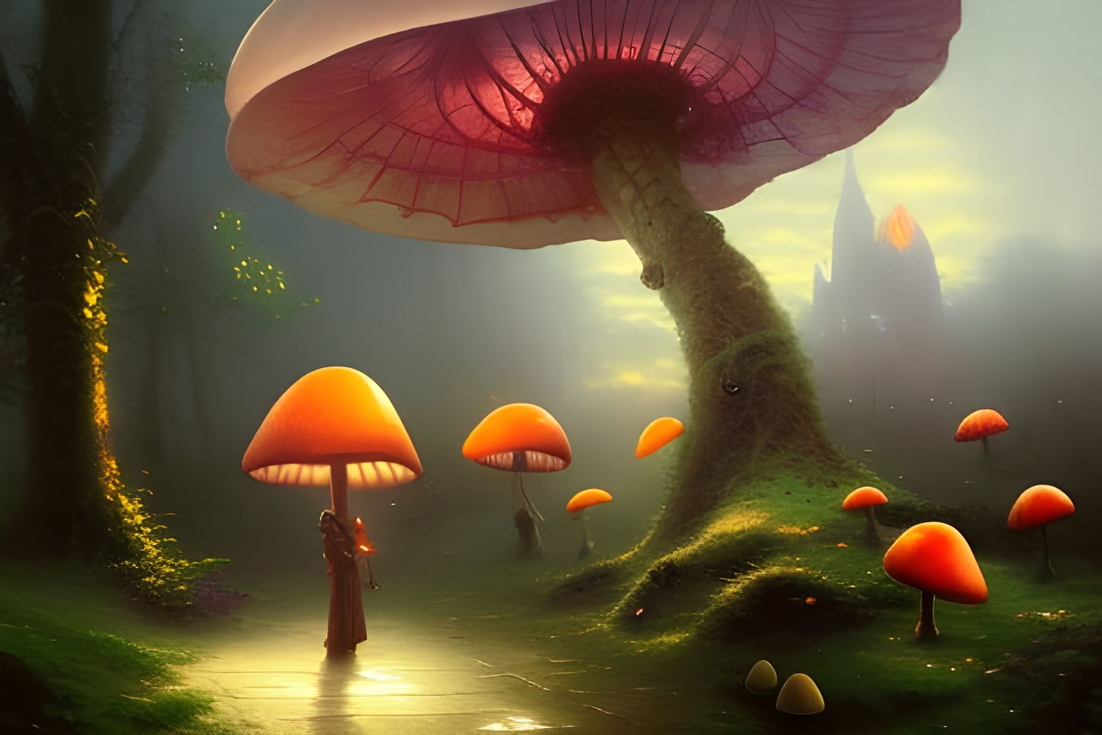 Ethereal Fantasy: Flying Mushrooms and Orange Snails