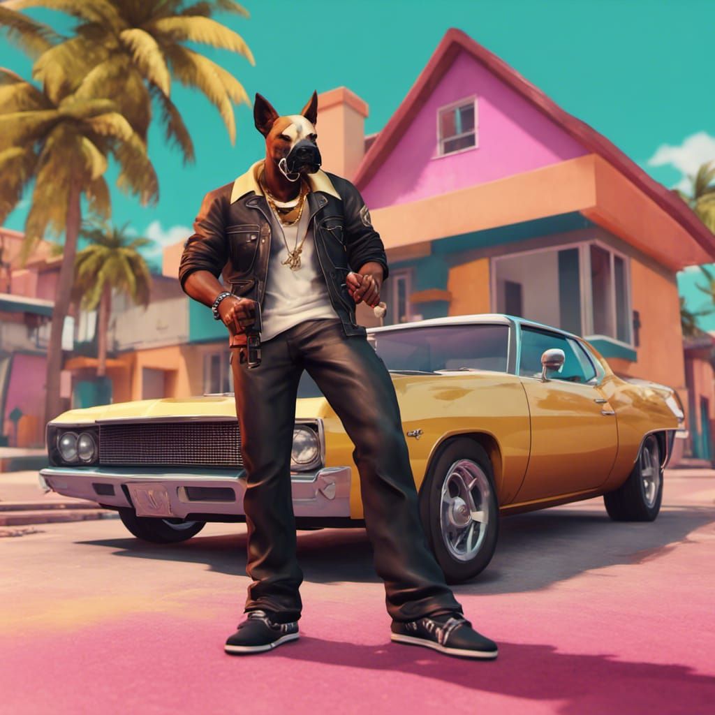 Gangster with Muscle Car in GTA Vice City Style